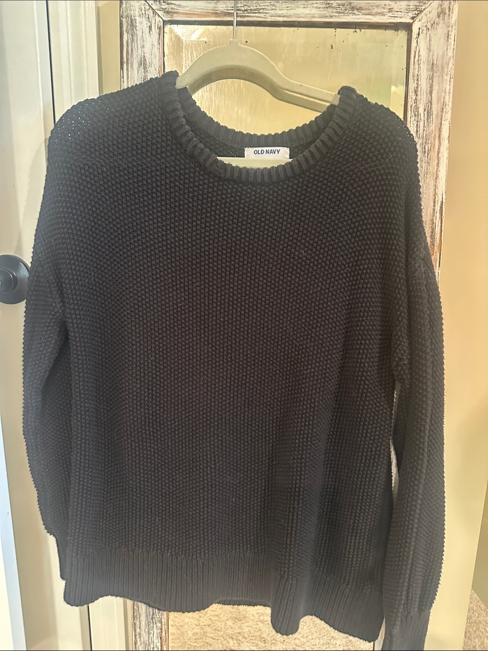 Old Navy Black Textured Crewneck Sweater